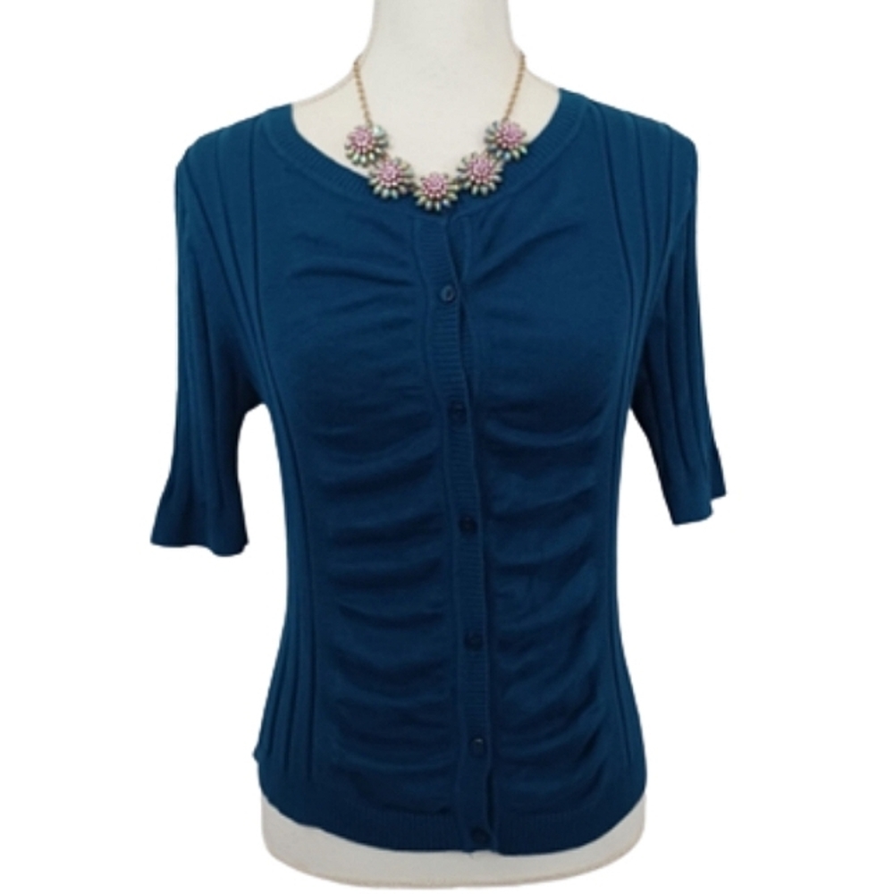 United States Sweaters Blue Rayon Cardigan Modest Office Career Sweater Top